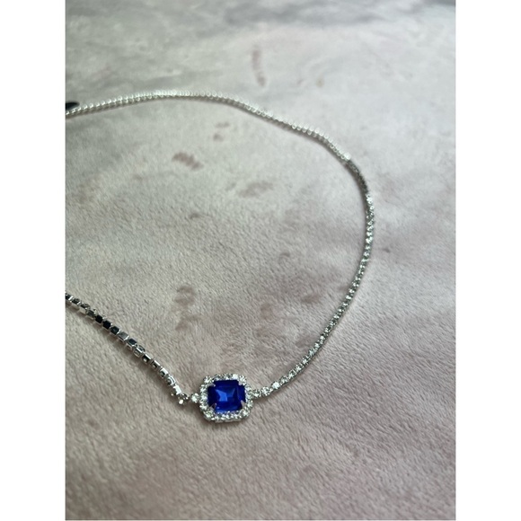 NEW 8 Other Reasons Silver Blue Rhinestone Gem Material Girl Necklace Chocker - Picture 1 of 7